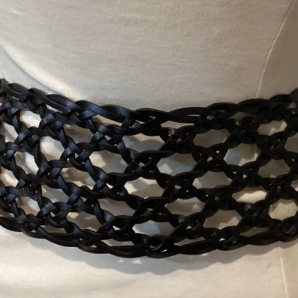 LP by Linea Pelle Vegan Black Woven Belt Faux Leather Large